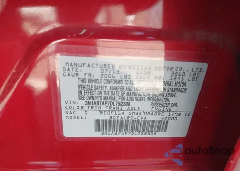 2013 Nissan Sentra Sr from USA, damaged, VIN 3N1AB7AP7DL752308